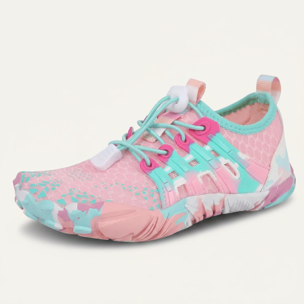CrystalWave Junior barn vattenskor rosa/turkos – sida | footflow
