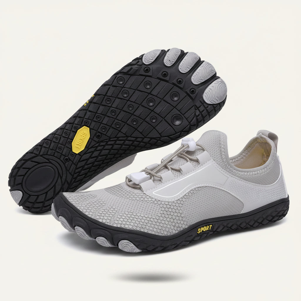 WildStep barfota skor ljusgrå – produktbild ovanifrån och sida | footflow
