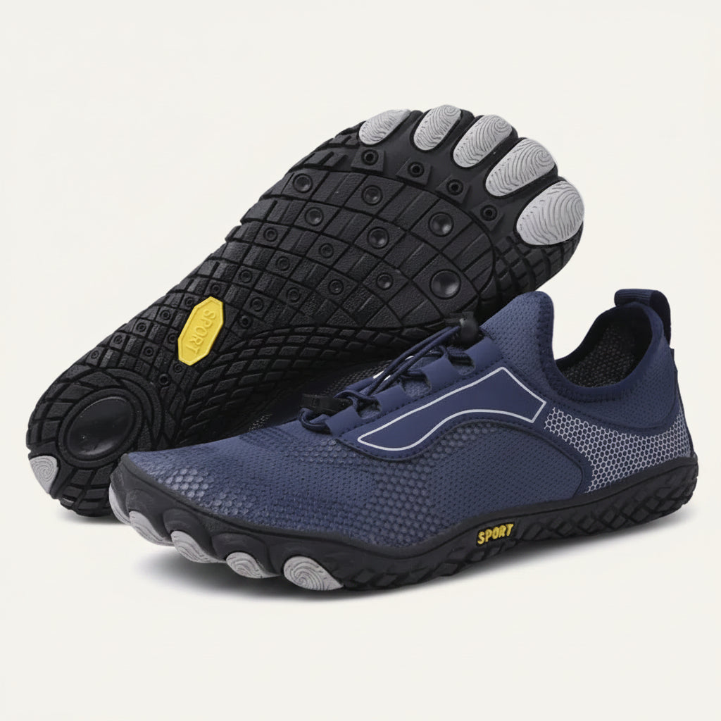 WildStep barfota skor marinblå – produktbild ovanifrån och sida | footflow
