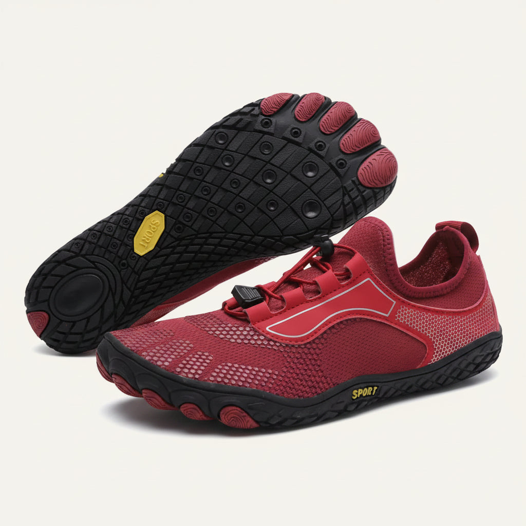 WildStep barfota skor röd – produktbild ovanifrån och sida | footflow
